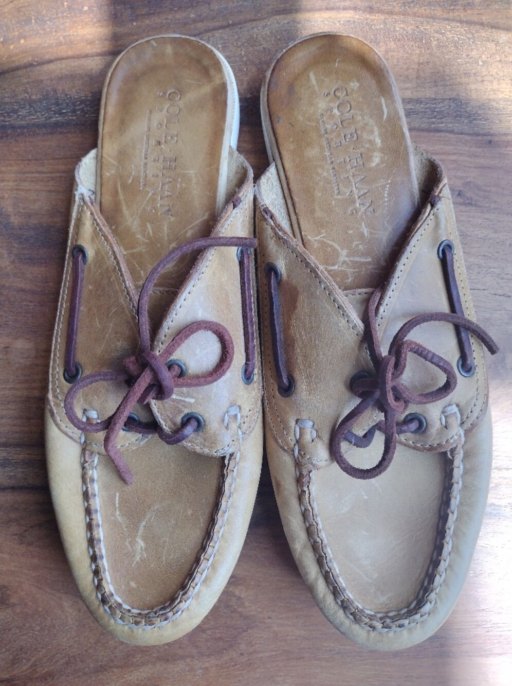 Cole Haan Sporting Tan Leather Boat Mules Size 7.5